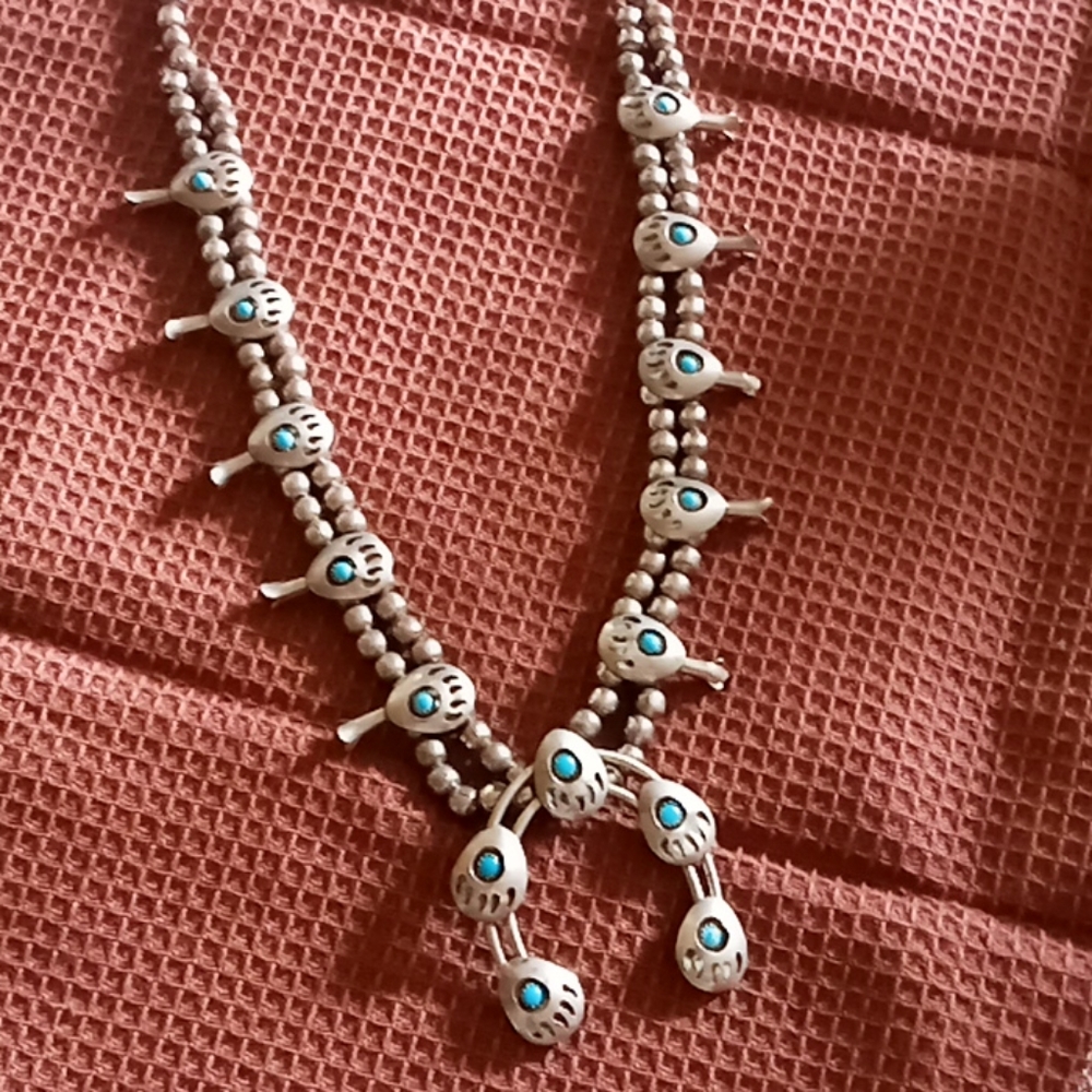 Turquoise old pawn Navajo squash blossom...too heavy for my neck  since surgery